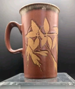 Coffee Mug Fuschia Leaves Flowers Embossed Dunoon Ceramics Scotland - Picture 1 of 9