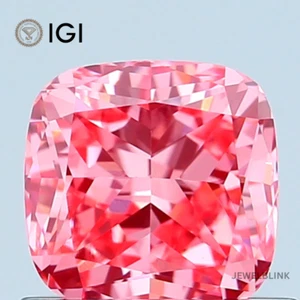 IGI Certified 0.78 Carat Fancy Vivid Pink VVS2 Cushion Cut CVD Lab Grown Diamond - Picture 1 of 18