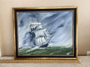Original 16x20” Stretched Canvas “Sailing Ship” Oil Painting-Nautical, Marine - Picture 1 of 5