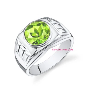 Natural Peridot Gemstone with 925 sterling silver Ring For Men's #445 - Bild 1 von 4