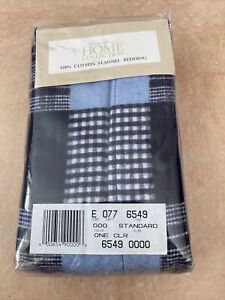 Eddie Bauer Home 100% Cotton Flannel 1 Standard Sham Navy Light Blue White Plaid