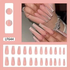Handmade False Nail Pink French Coffin Long Press on Nails for Manicure - Picture 1 of 1