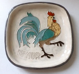 CERAMIQUE DE NAMUR Cockerel DECORATIVE WALL PLAQUE / DISH Signed w/orig label - Picture 1 of 8