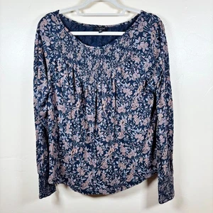 Lucky Brand Floral gesmokte Bluse Damen Large Navy Floral L/S Stretch Boho - Bild 1 von 12
