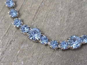Light Blue Rhinestone Tennis Bracelet Vintage 6.75 Inches Prong Silver Tone - Picture 1 of 12