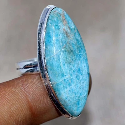 Anillo de apatita azul enchapado en plata 925 EE. UU. 6 regalo para hija GW Foto 1 de 3