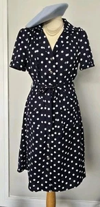 Vintage 1940s 1950s style Navy Blue polka dot Utility day dress UK 20 TWINWOOD - Picture 1 of 8