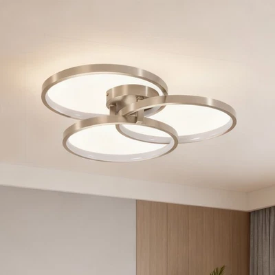 Moderna luz de techo LED 20"" níquel regulable montaje empotrado accesorio de sala de estar Foto 1 de 4