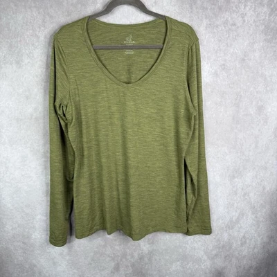 WoolX Layla Merino Wool Blend V-Neck Long Sleeve Tee In Green Women's Size XL - Image 1 of 4