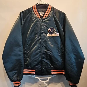 Vtg Chicago Bears NFL Football Satin Snap Varsity Lettermen Jacket Mens Sz Large - Picture 1 of 8