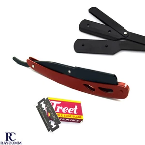 Afeitadoras para afeitar cabello salón peluquero moldeador de cabello cuchillo plegable rojo y negro navaja de afeitar CE - Imagen 1 de 4
