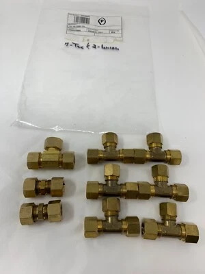 Lot of 9 1/2" OD 12COMPT Brass Compression Pipe Tee & Union Fittings - Image 1 of 3