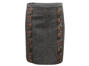 Grey & Multicolor Miu Miu Virgin Wool Embroidered Pencil Skirt Size IT 40 - Picture 1 of 5