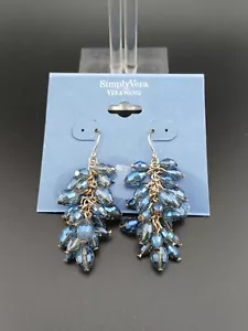 SIMPLY VERA silver tone blue ab glass beads dangle hook earrings - Picture 1 of 7