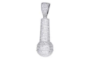 3 Ct Round Cut Natural Diamond Microphone Charm Pendant Necklace -IGI- - Picture 1 of 8