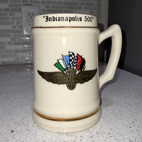 Indianapolis Motor Speedway Beer Stein Mug 1911 to 1991 Indy 500 Rick Mears Cover