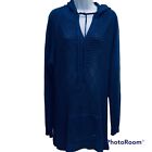 PrAna XL Navy Blue Organic Cotton Lacy Sweater Dress Tunic 33", Hooded W Pocket