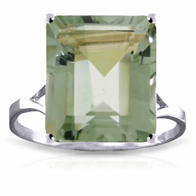 Brand New 6.5 Carat 14K   White Gold Ring Natural Octagon Green Amethyst - Image 1 of 4
