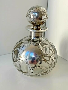 Alvin Cologne - 3076 - Antique Perfume Bottle - American Glass Silver Overlay - Picture 1 of 12