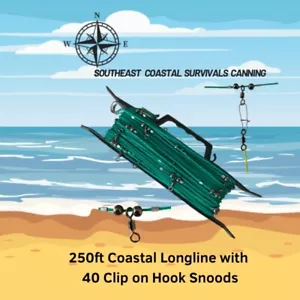 New 250ft Longline With 40 Clip On Hook Snoods 28 Inches Long Hook Size 5 Mustad - Picture 1 of 5