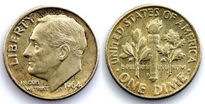 EEUU - One Dime Roosevelt. 1964-D. UNC-/SC- Plata 2,5 g - Imagen 1 de 1