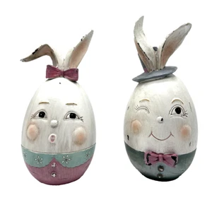 Vintage Inspired Anthropomorphic Easter Eggs Wearing Bunny Ears Hats Folk Art - Picture 1 of 13