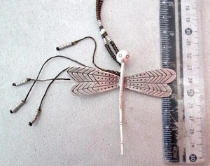 LARGE Hmong Silver & Hemp Dragonfly Amulet Adjustable Necklace - Picture 1 of 2