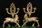 6.5&#39;&#39; China Han Dynastdy Old Hetian Jade Carve Fengshui Deer Animal Statue pair