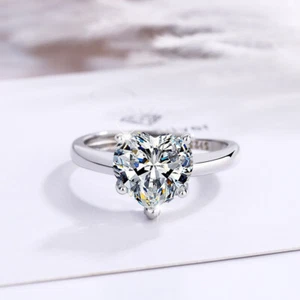 925 Sterling Silver Love Heart CZ Crystal Adjustable Open Ring Women Girl Gift - Picture 1 of 6
