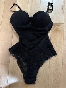 H&M Black Lingerie Size 2 Lace Mesh Push Up Body Lingerie - Picture 1 of 4