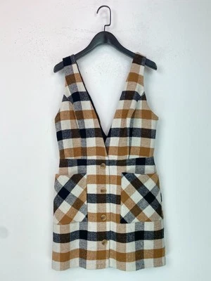 Miss Selfridge Multicolor Cuadros Delantal Mini Sin Mangas Bolsillos Reino Unido 10 Pequeños Foto 1 de 4