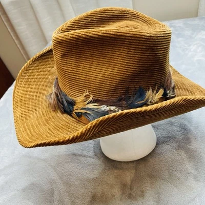 Vtg Resistol Stagecoach Western Hat Sz 6.75 Caramel Corduroy Cowboy Feather Band - Image 1 of 4