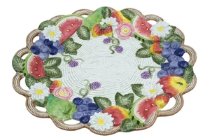 Fitz and Floyd Autumn Bounty Round Platter 14”x13” Vintage Ceramic Tray New - Picture 1 of 18
