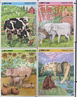Lote de 4 Rompecabezas Bandeja Marco Rainbow Works De Colección Animales de Granja Perros Vacas Ovejas Cerdos Foto 1 de 4