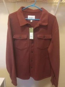 Mens Maroon Color Button Down Soft Fleece Shirt/jacket Size Large NWT - Picture 1 of 8