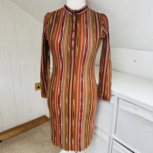 Missoni Dress Size UK 8 IT 40 Multicoloured Stripe 90% Wool Bodycon Long Sleeve - Picture 1 of 13