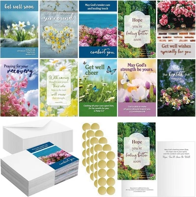 50 Pack Religious Get Well Cards with Scripture Assorted Bible Verse 4 x 6 In... - Image 1 of 4