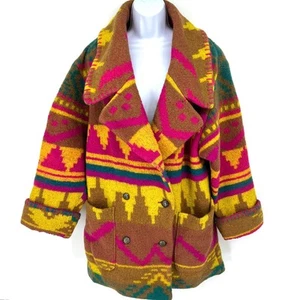 IB I.B. vintage años 90 Chaqueta de lana hervida de gran tamaño Diffusion Aztec Southwest XS - Imagen 1 de 11