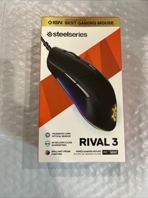New SteelSeries Rival 3 Wired Optical Gaming Mouse Black For PC, MAC RGB  - Image 1 of 2