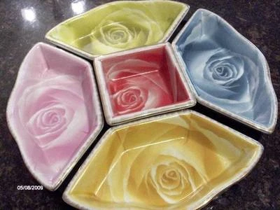 Casati Porcelain Lazy Susan Turntable 5 Section Server Desert Rose Design - Image 1 of 4