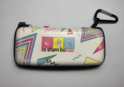 Estojo usado Ro Sham Bo Shades zíper semi-duro, branco com rosa, amarelo e azul Acc. - Imagem 1 de 4