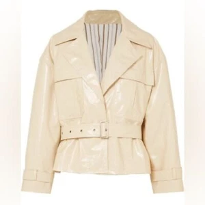Frankie Shop Size S Cream Faux Leather PVC Jacket Boxy Oversized Button Front - Picture 1 of 15