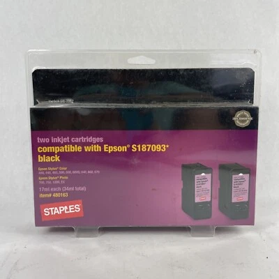 NIB: Staples Two Inkjet Cartridges Color Black For Epson S187093 Item# 480163 - Image 1 of 4