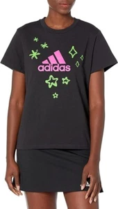 NUOVA T-shirt Adidas Donna Ragazze On The Run Stelle Nere Diamanti TAGLIA 2XS $30 - Foto 1 di 2