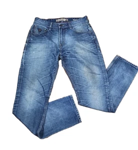 Guess 1981 Regular Tapered Jeans Men Size 31x32 Dark Wash Denim Cat Whisker Logo - Picture 1 of 13