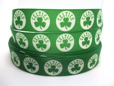 Boston Celtics Basketball 7/8" Grosgrain Ribbon YOUR CHOICE 5 or 10 Yard (NBA) - Image 1 of 3