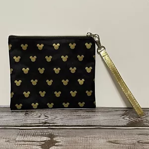 Disney Mickey Mouse Gold & Black Pouch w/ Detachable Gold Wristlet - Picture 1 of 3