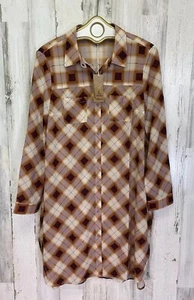 Prana Womens Flint Maxi Tunic Top Snap Up Blouse Plaid Sz XL NWT - Picture 1 of 15