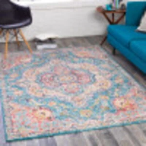 Livabliss Romaine Vintage Medallion Area Rug, 7'10" x 10'3", Sky Blue - Picture 1 of 9