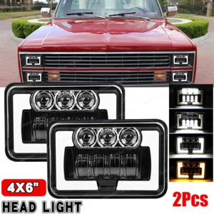 2PCS 4x6" Halo DRL HI-lo Beam LED Headlights For For Chevy C10 C20 C30 K5 Blazer - Picture 1 of 11